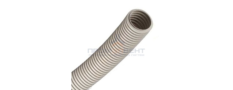 Труба ПВХ гибкая гофр. д.32мм, сверхтяжёлая с протяжкой, цвет серый [бухта 25м]