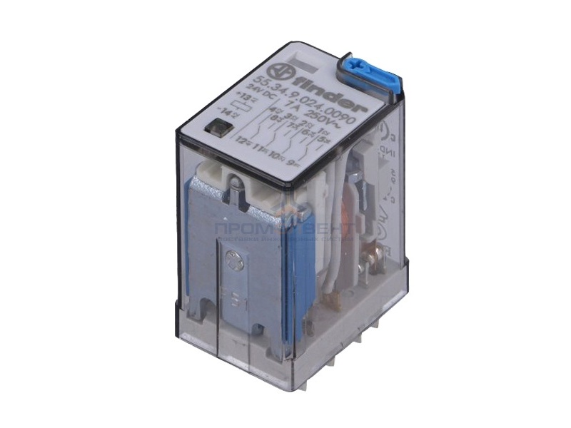 Миниатюрное реле Finder 4 контакта 7A DC 24В AgNi кнопка тест с блокировкой + LED + диод